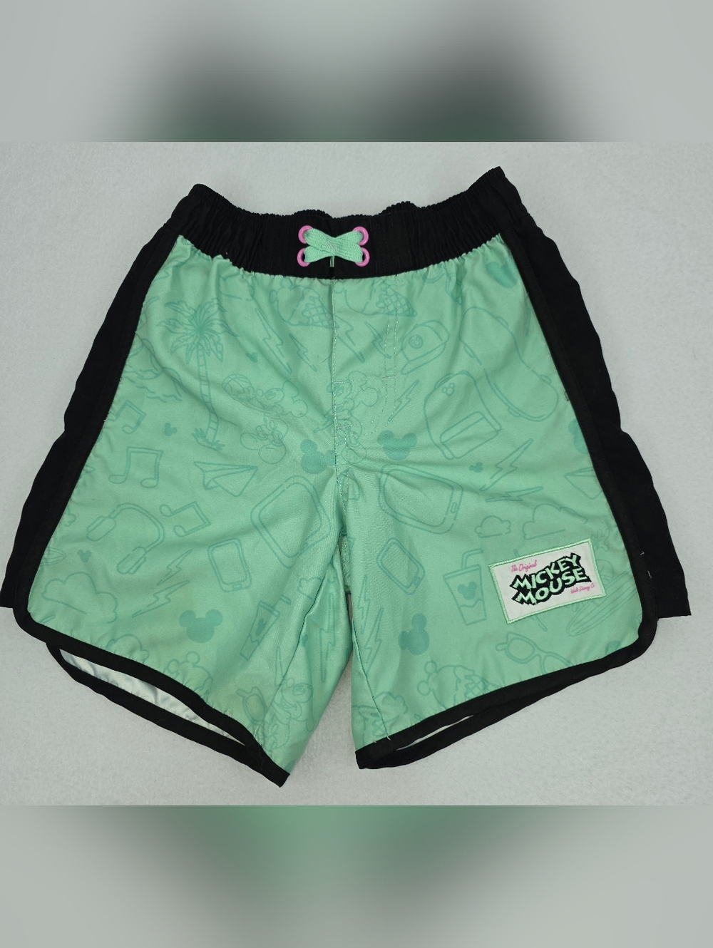 Disney Boy's Mickey Mouse Green Black Kids Swim Shorts Size 5/6 AR-3453